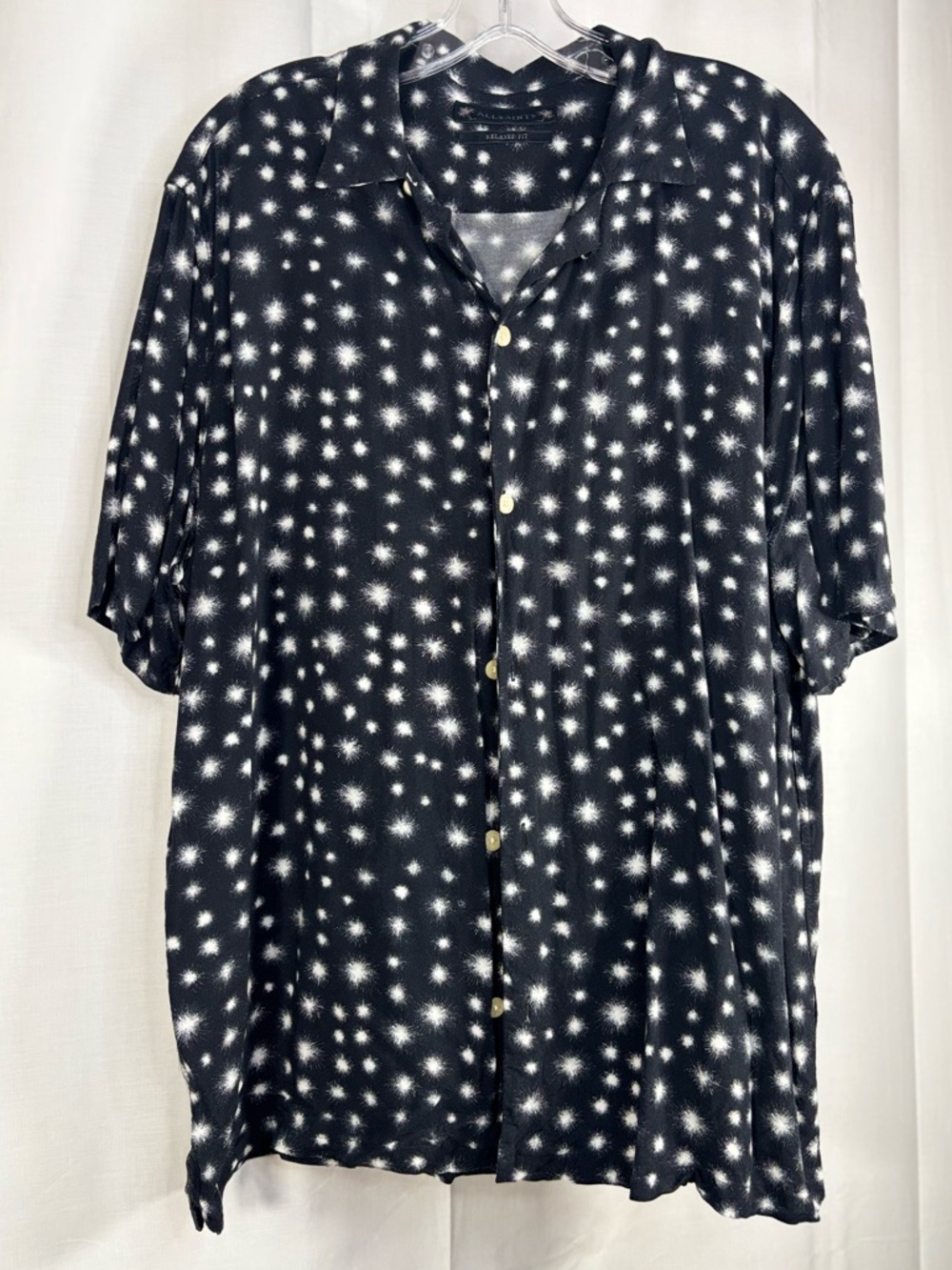EUC ALL SAINTS Mens Black Starburst Short Sleeve Button-Up Shirt Size XL